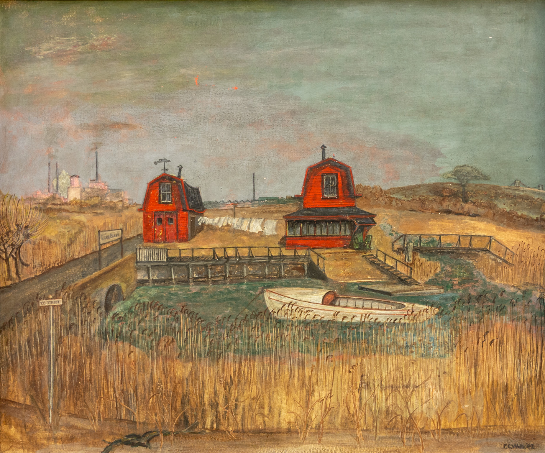 "Live Bait" sign; oil painting. Boat in marshland (1942). (Jeremy Butler collection.)